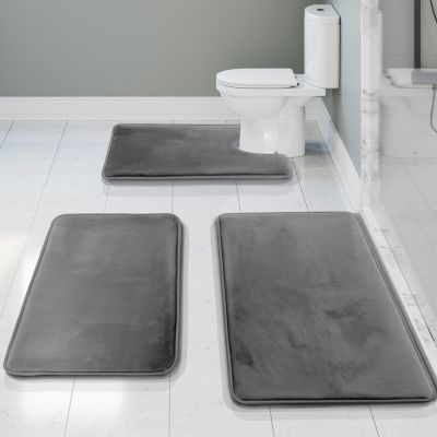 Ultra-Soft Plush Memory Foam Non-Slip Bath Rug Set with Tiled Design, 3-Piece