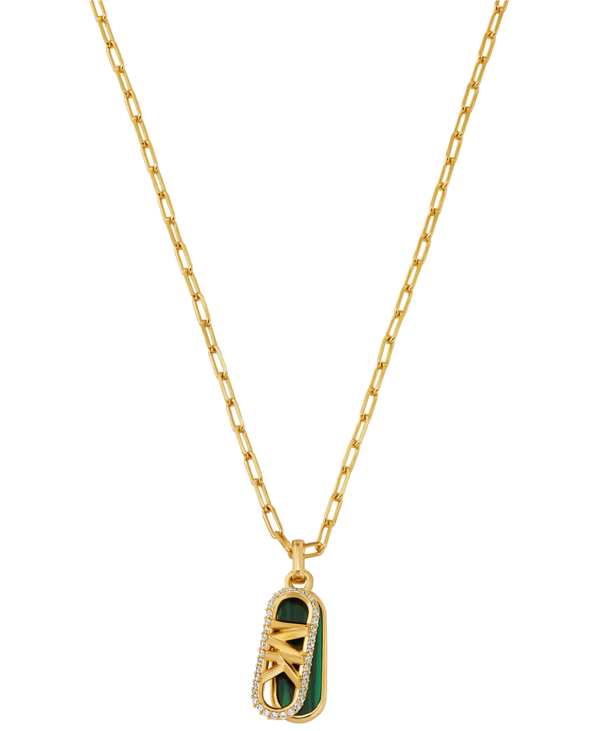 Shop Michael Kors 14k Gold Plated Tiger's Eye Dog Tag Necklace In Green