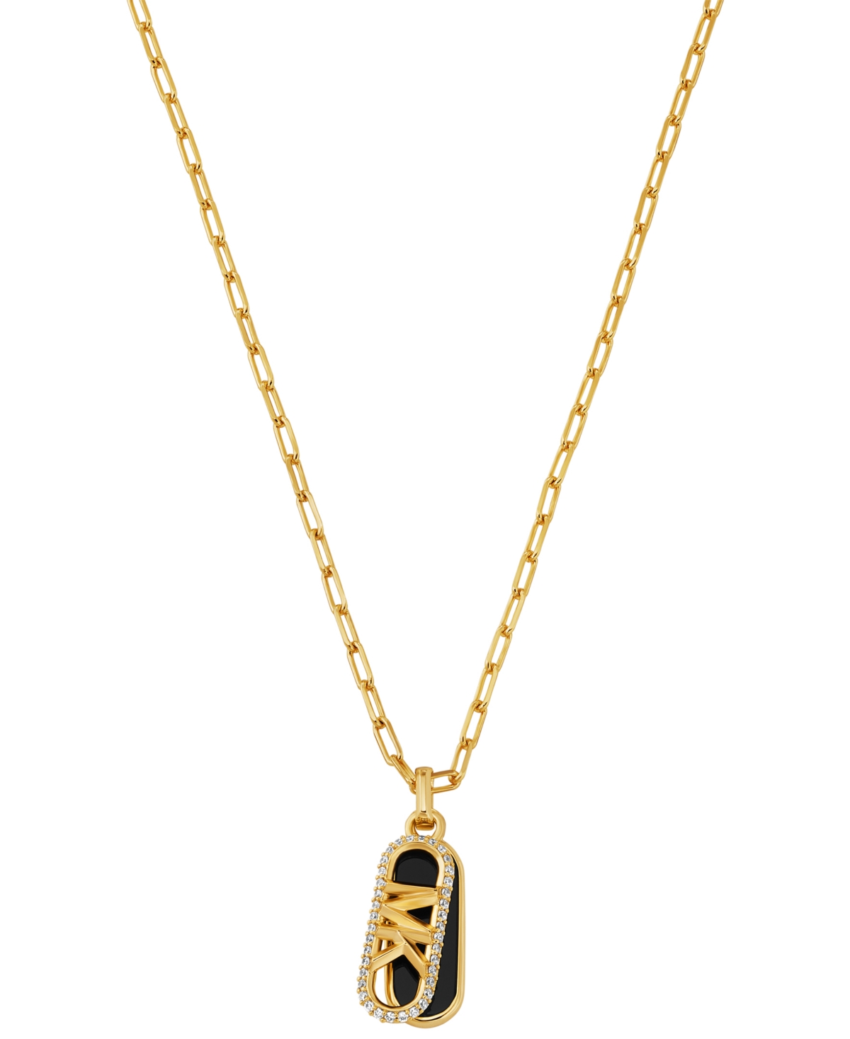 Shop Michael Kors 14k Gold Plated Tiger's Eye Dog Tag Necklace In Black