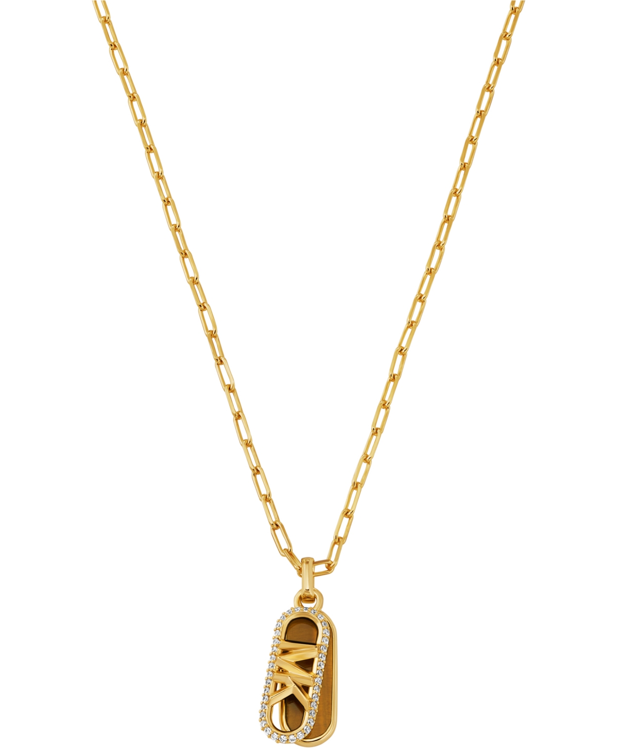 Michael Kors 14k Gold Plated Tiger's Eye Dog Tag Necklace In Black