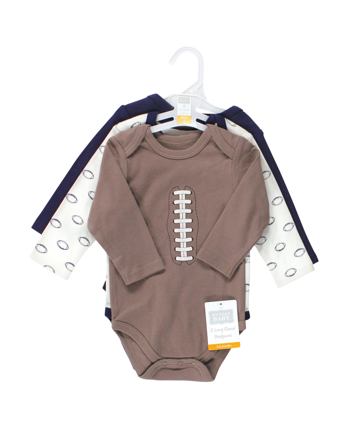 Hudson Baby Baby Boys Cotton Long-Sleeve Bodysuits, 3-Pack - Football mvp
