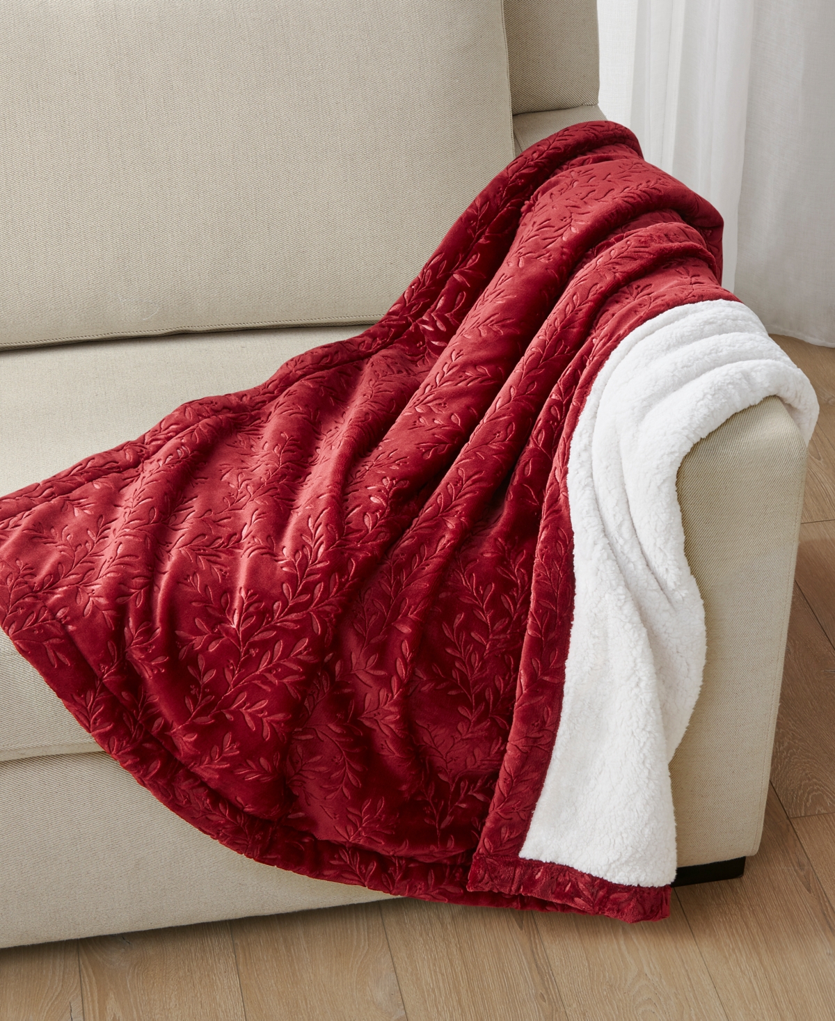 Charter Club Embossed Plush Reversible Sherpa Throw, 50" X 60", Created For Macy's In Red Currant