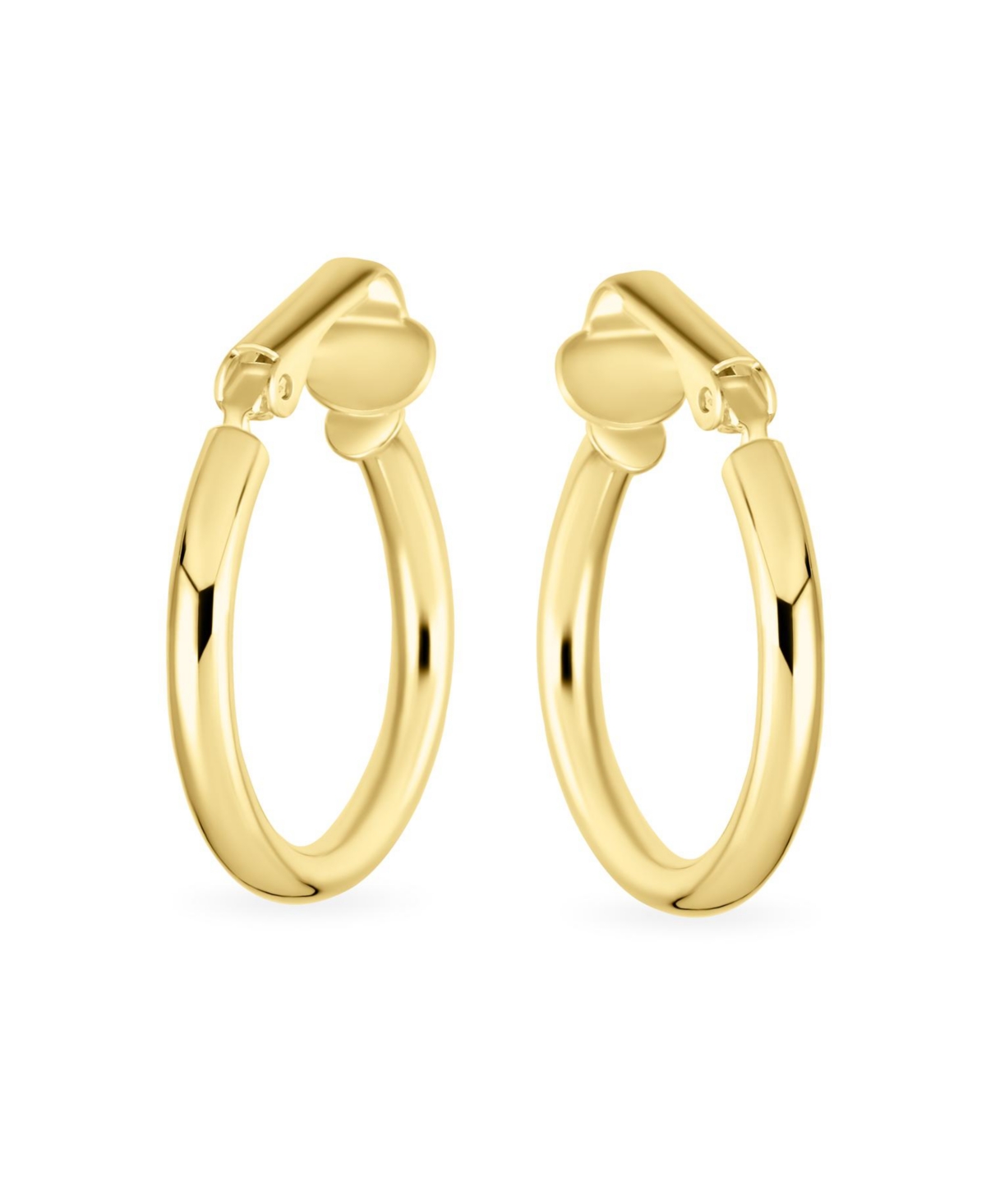 Bling Jewelry Classic Basic Simple Tube Lightweight Clip On Hoop Earrings For Women Non Pierced Ears Gold Plated Sterling Silver .75 Diameter - Gold-t