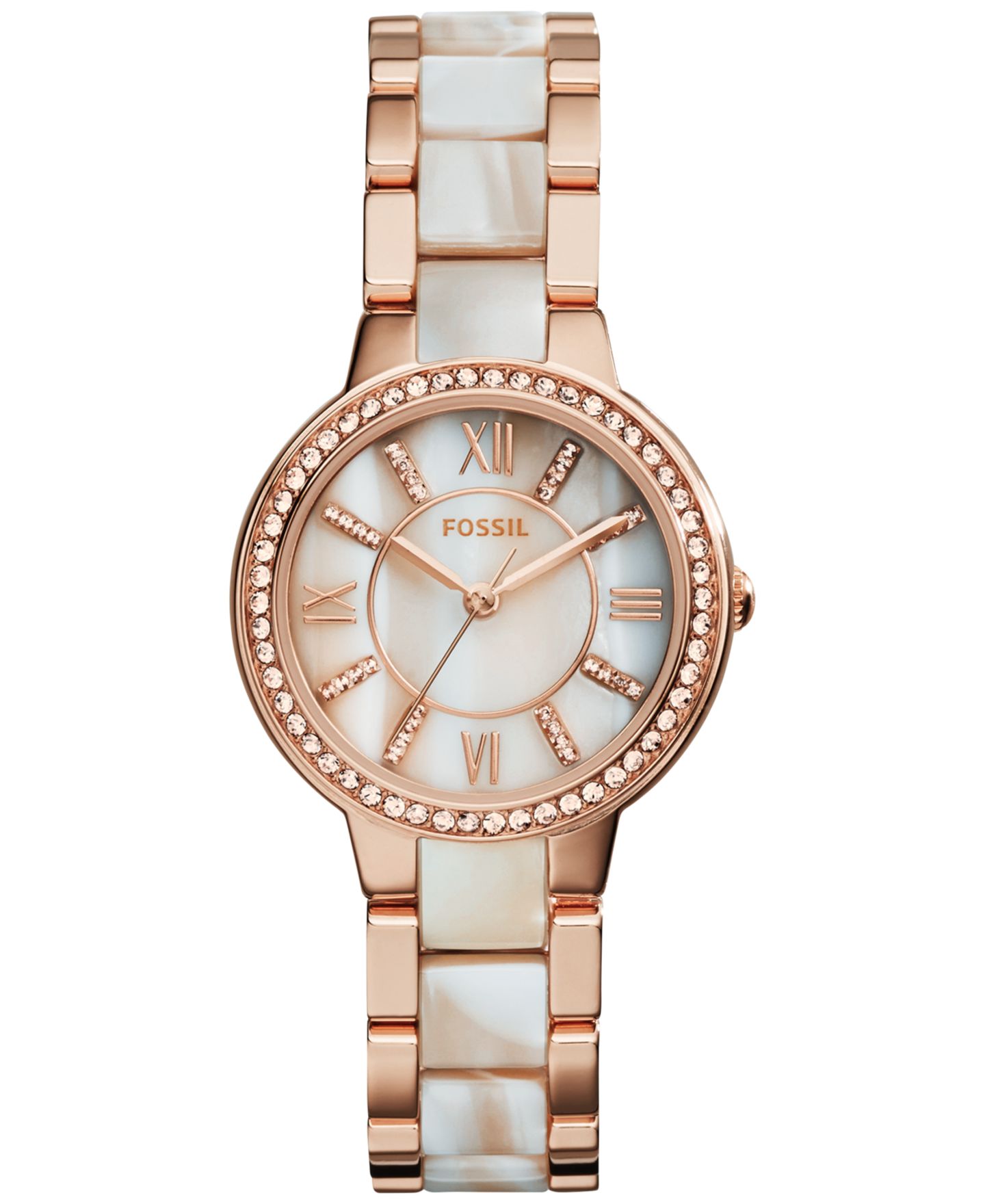Женские часы Fossil Virginia Shimmer Horn and Rose Gold-Tone Stainless Steel Bracelet Watch 30mm ES3716 — фото 1