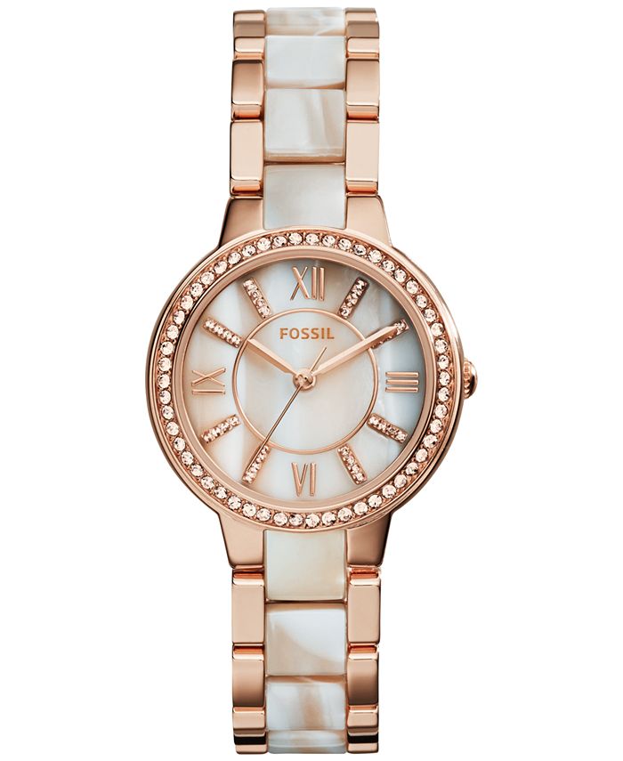 Fossil - Women's Virginia Shimmer Horn and Rose Gold-Tone Stainless Steel Bracelet Watch 30mm ES3716