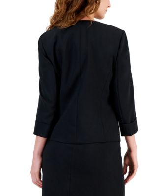 Women's Stretch Crepe Open-Front Roll-Sleeve Jacket, Regular & Petite
