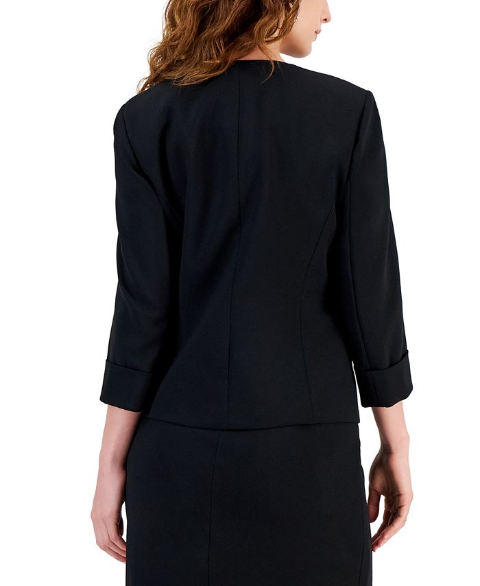 Kasper Women's Stretch Crepe Open-Front Roll-Sleeve Jacket - Macy's