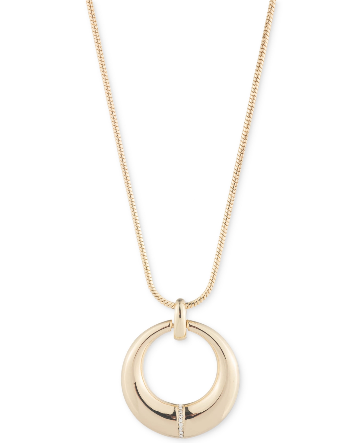 Lauren Ralph Lauren Gold-tone Pave Sculpted Circle Pendant Necklace, 16" + 3" Extender In White