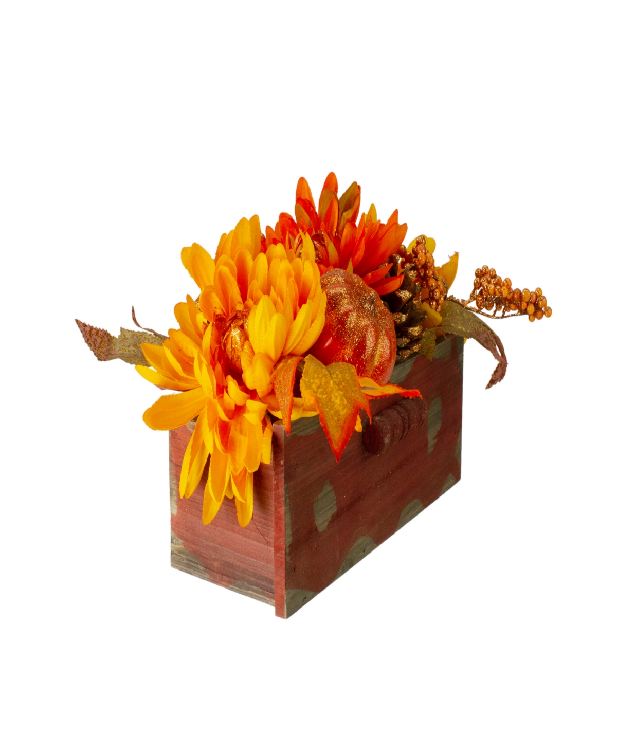 Autumn Harvest Maple Leaf and Berry Arrangement in Rustic Wooden Box Centerpiece