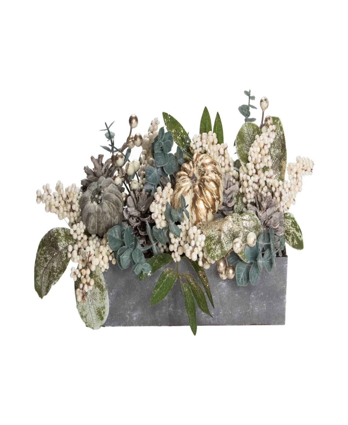 Northlight 10.25" Neutral Colored Pumpkin And Leaves Fall Harvest Floral Arrangement In Gray