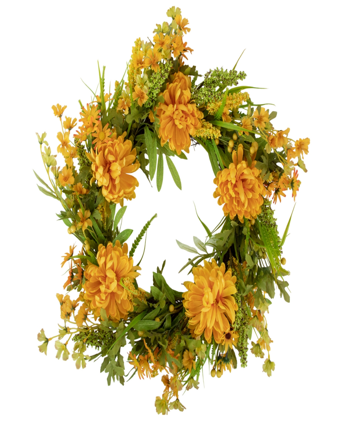 Yellow Peony Artificial Fall Harvest Twig Wreath 24" Unlit - Yellow