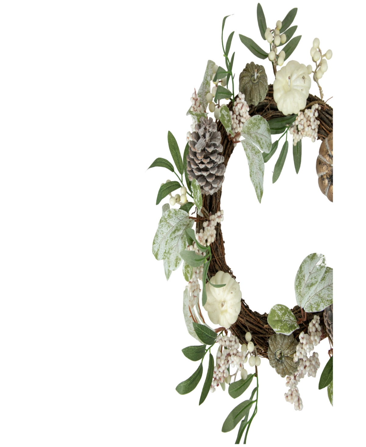 Pumpkin and Berries with Pinecones Artificial Fall Harvest Twig Wreath Unlit