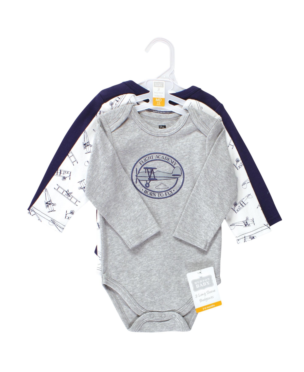 Hudson Baby Baby Boys Cotton Long-Sleeve Bodysuits, 3-Pack - Aviation