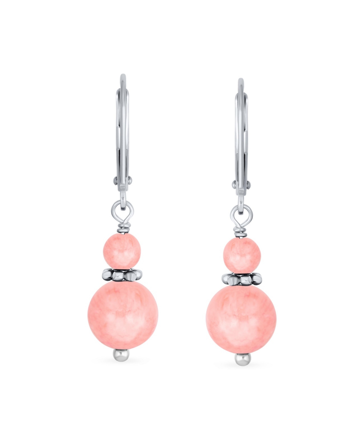 Bling Jewelry NaturalBali Milgrain Edged Beaded Rondel Separator Double Ball Round Drop Dangle Earrings Sterling Silver Lever back - Pink