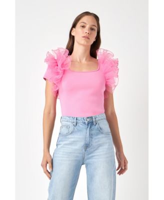 Women's Contrast Organza Top