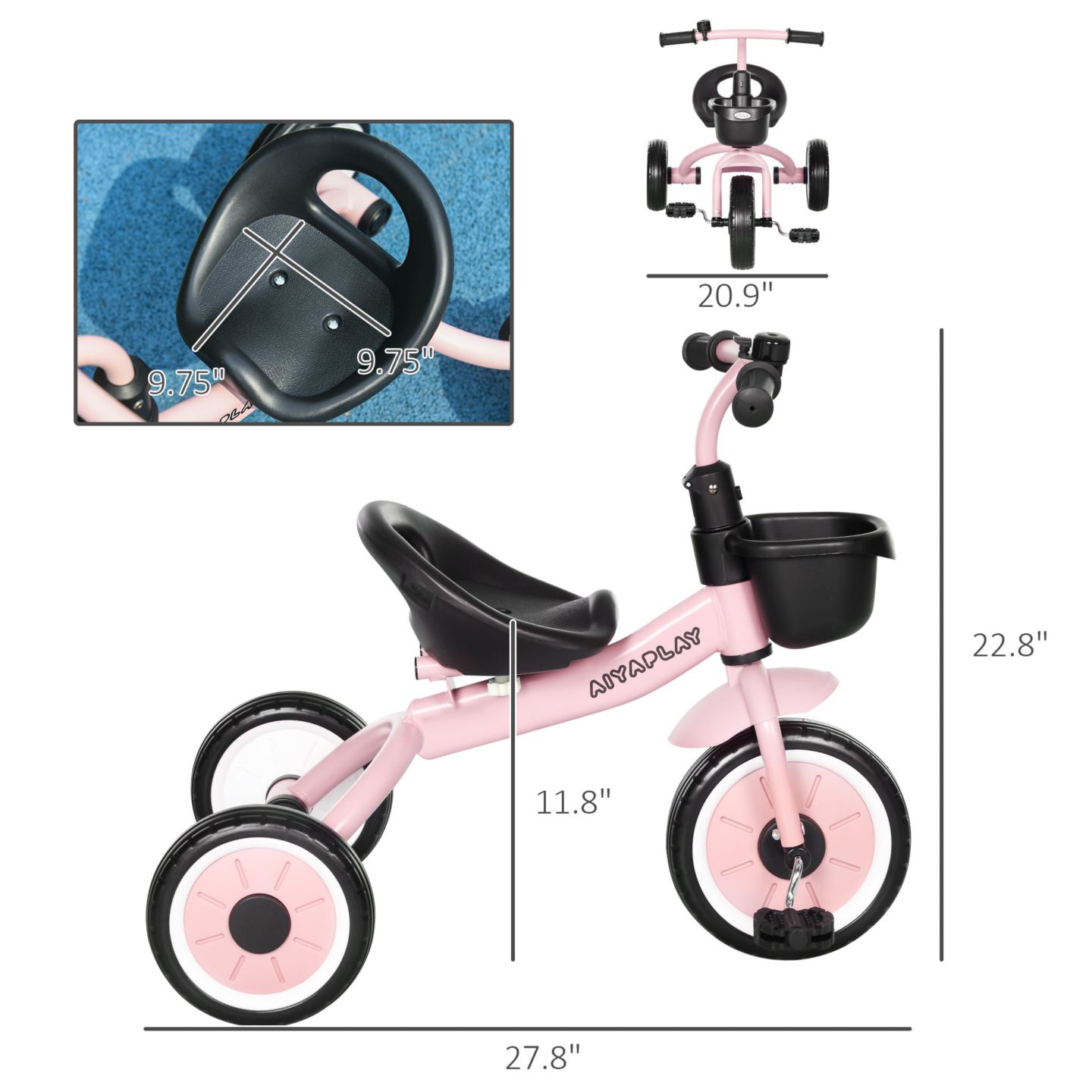 Детская игрушка Qaba Tricycle with Adjustable Seat & Puncture-Resistant Wheels, 55 lbs Capacity, Ages 2-5 — фото 8