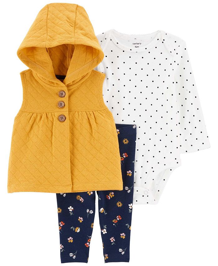 Carter s Baby Girls Hooded Vest Bodysuit and Leggings 3 Piece