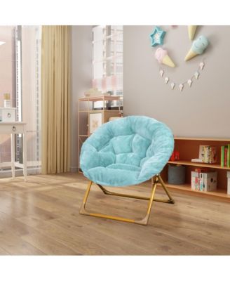 Io Kid'S Folding Saucer Chair With Cozy Faux Fur Upholstery And Metal Frame For Playroom, Bedrooms, Nursery And More