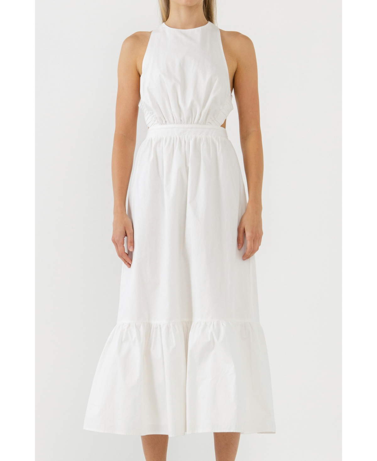 ENGLISH FACTORY WOMEN'S ELASTIC DETAIL SLEEVELESS DRESS