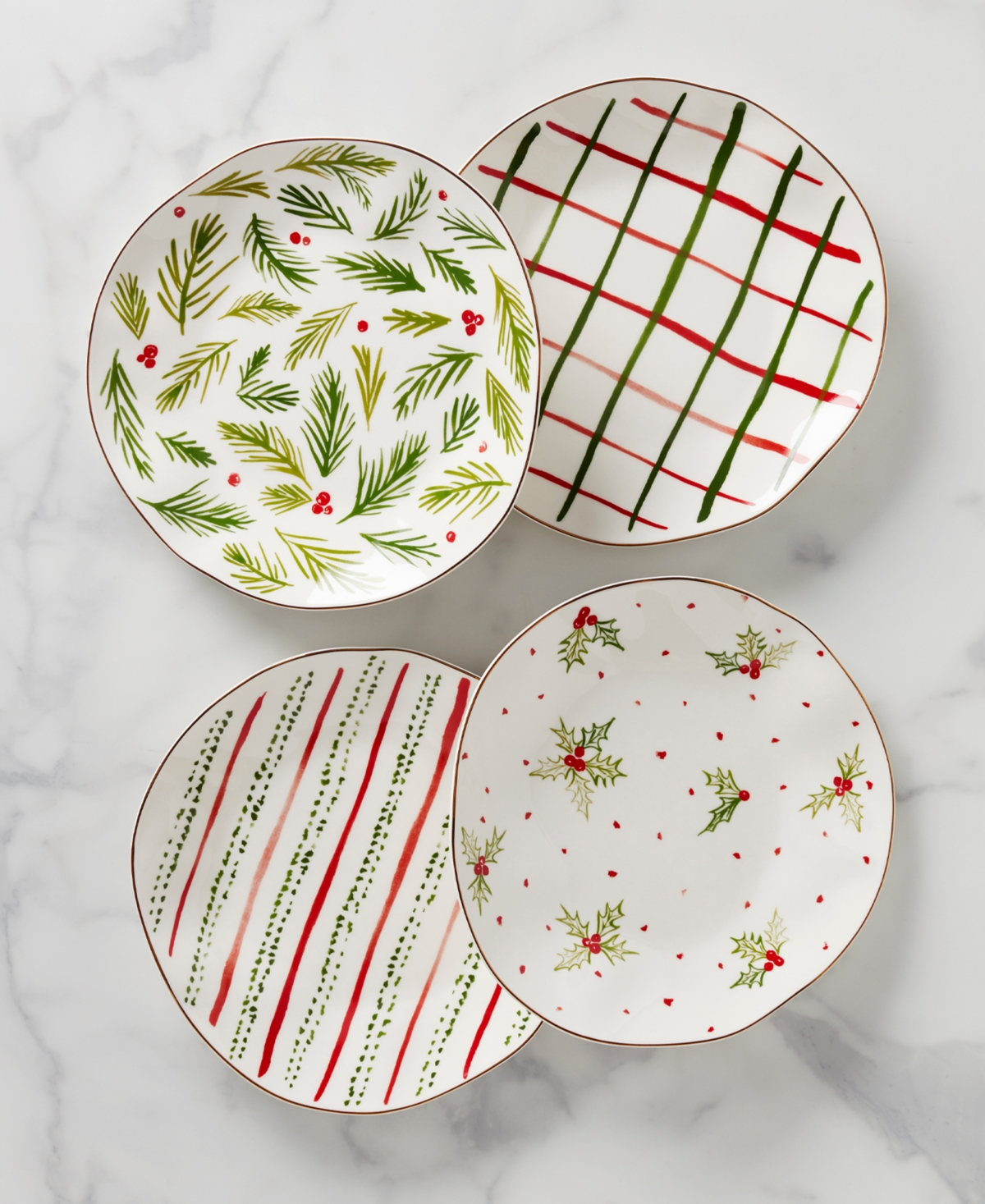 Lenox Bayberry Assorted Dessert Plates, Set of 4 - Red  Green And Ivory
