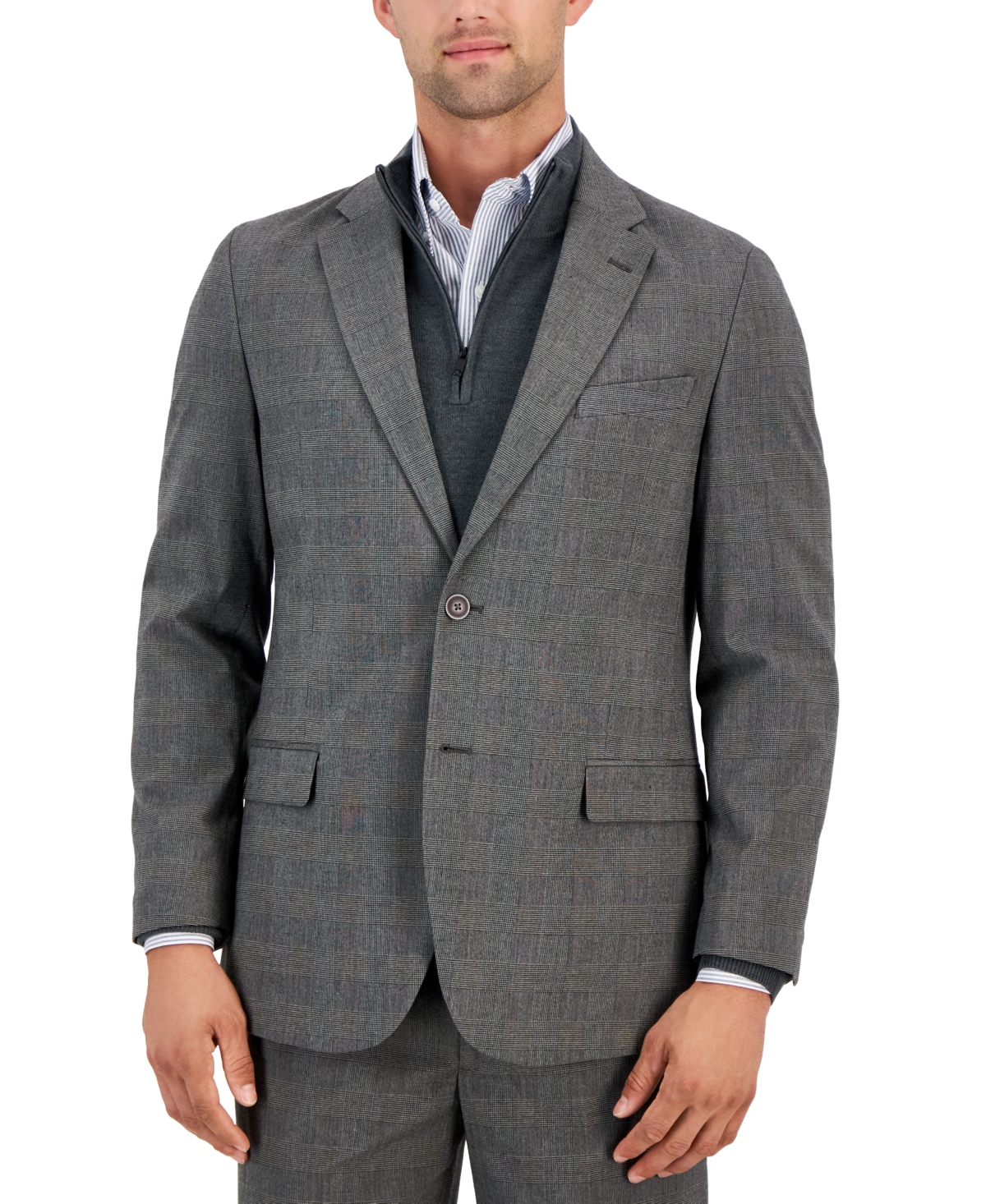 Nautica Men's Modern-fit Stretch Nested Suit In Grey Plaid