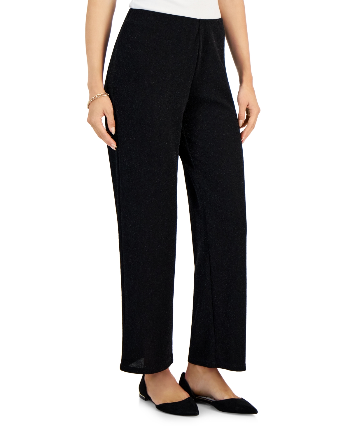 Jm Collection Petite Shine Knit Pants, Created For Macy's In Deep Black
