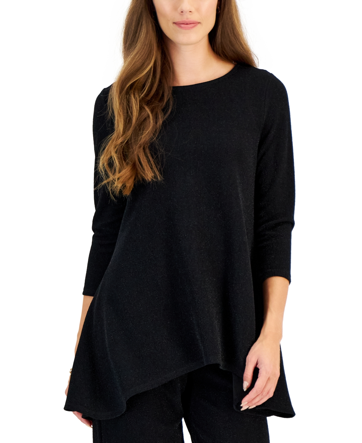 Jm Collection Women's New Shine Solid 3/4 Sleeve Knit Top, Created For Macy's In Deep Black