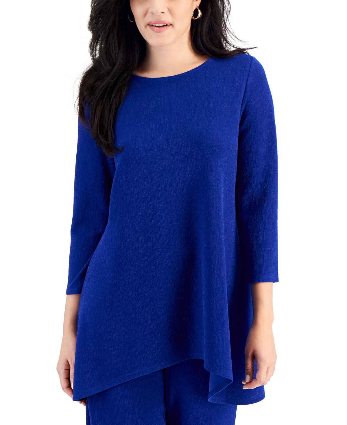 Jm Collection Women's New Shine Solid 3/4 Sleeve Knit Top, Created For Macy's In Modern Blue