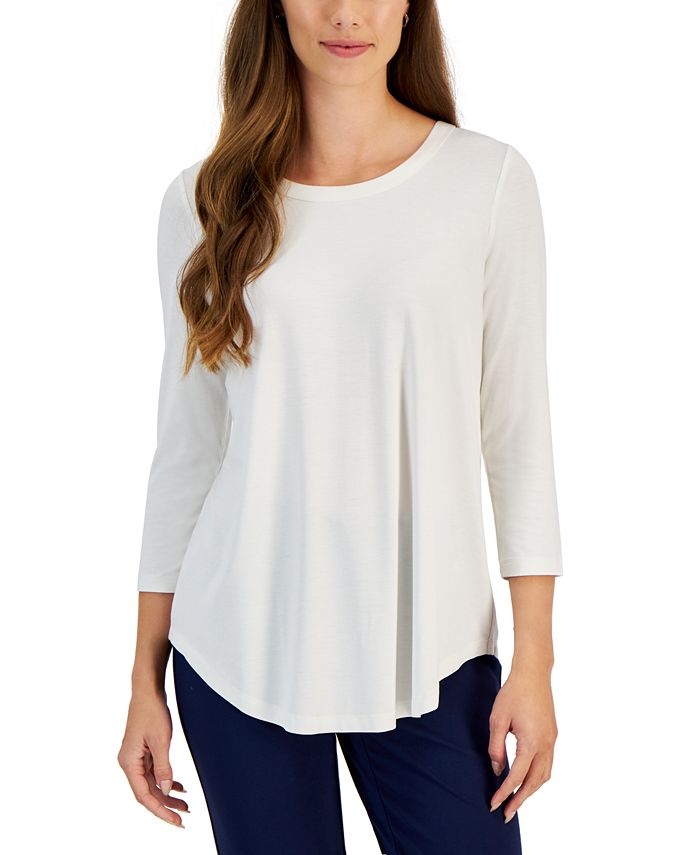 JM Collection Petite Satin-Trim 3/4-Sleeve Top, Created for Macy's - Macy's