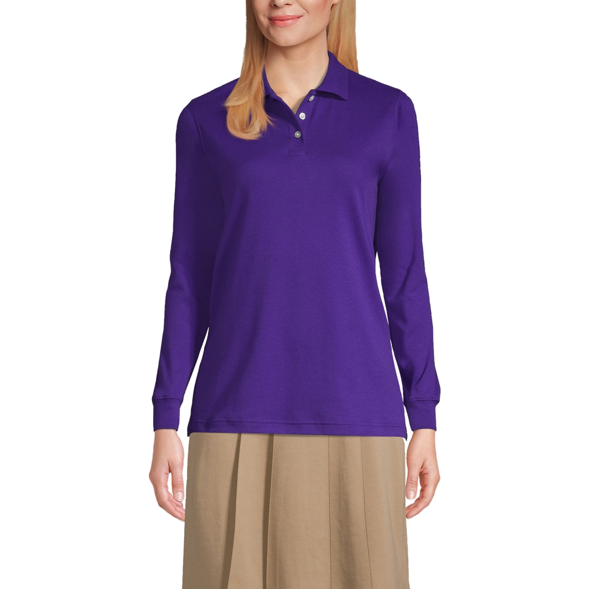 Lands End Women s Long Sleeve Interlock Polo Shirt White Smart Closet