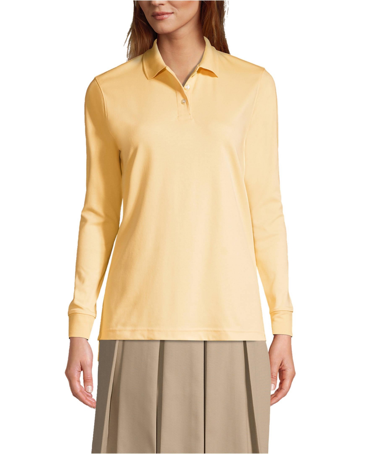 Lands End Women s Long Sleeve Interlock Polo Shirt White Smart Closet