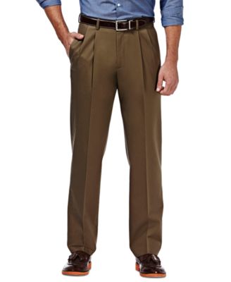 Men's Premium No Iron Khaki Classic Fit Pleat Hidden Expandable Waist Pants