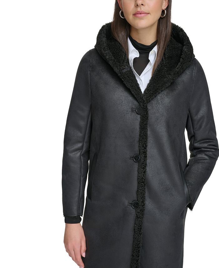Calvin Klein Women's Hooded Sherpa Jacket Black Size X-Large
