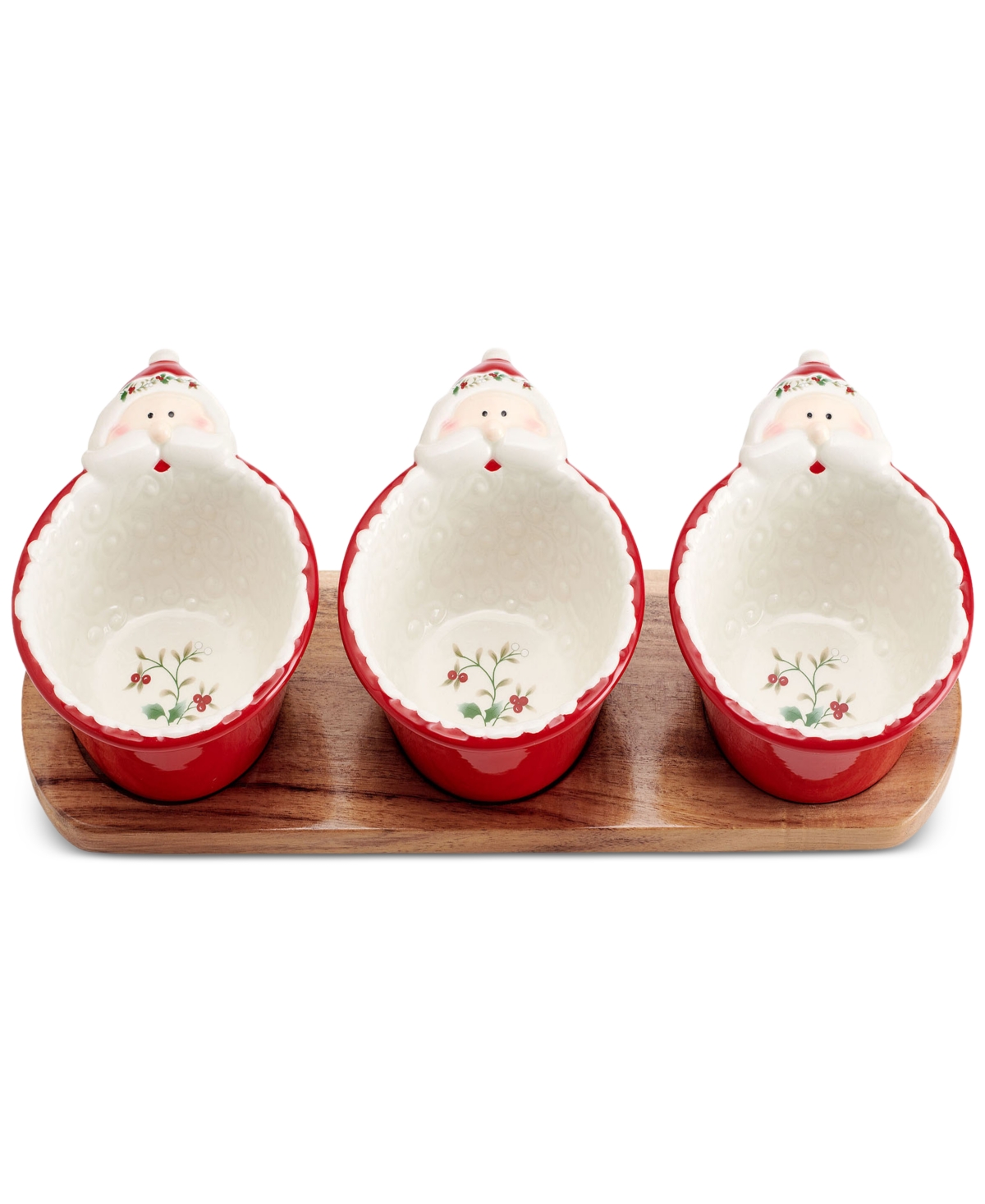 Winterberry Santa Dip Bowls With Wood Base In Assorted
