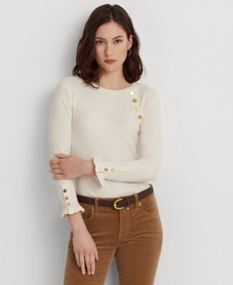 Lauren Ralph Lauren Women's Button-Trim Cotton-Blend Knit Top