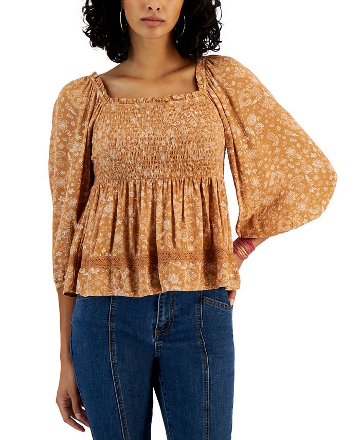 Hippie Rose Juniors Long Sleeve Square Neck Smocked Top Macy s