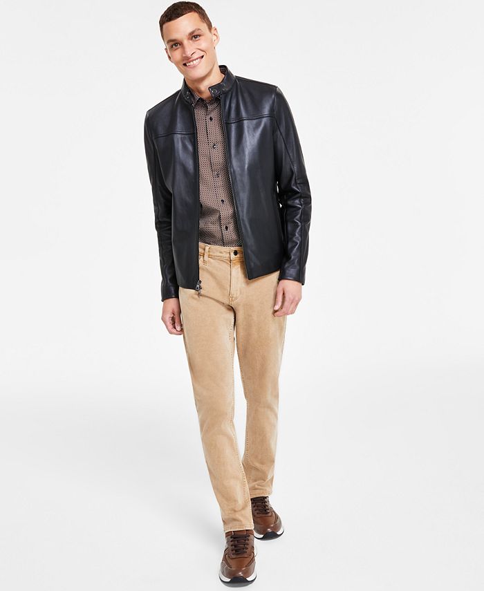 Michael kors men's leather racer discount jacket