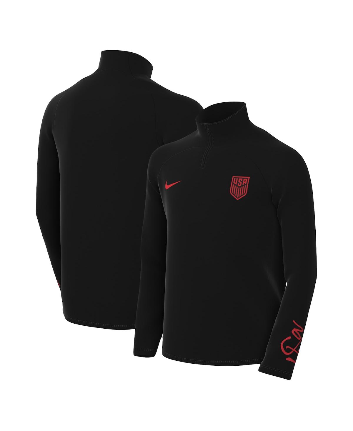 Nike Big Boys  Black Usmnt Academy Pro Drill Performance Raglan Quarter-zip Top In Black