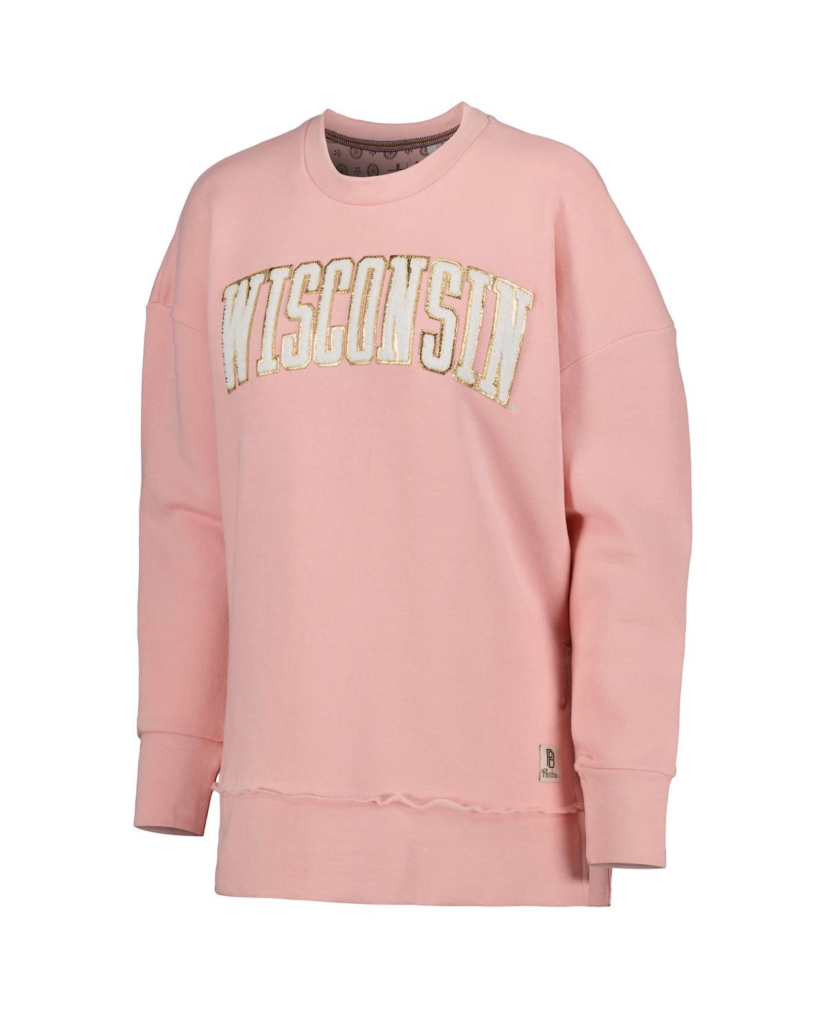 PRESSBOX WOMEN'S PRESSBOX PINK WISCONSIN BADGERS LA JOLLA FLEECE PULLOVER SWEATSHIRT 