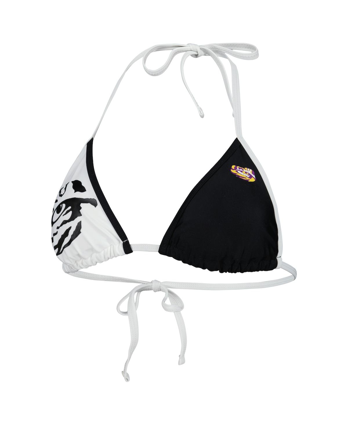 Shop G-iii 4her By Carl Banks Women's  Black, White Lsu Tigers Play Action Bikini Top In Black,white