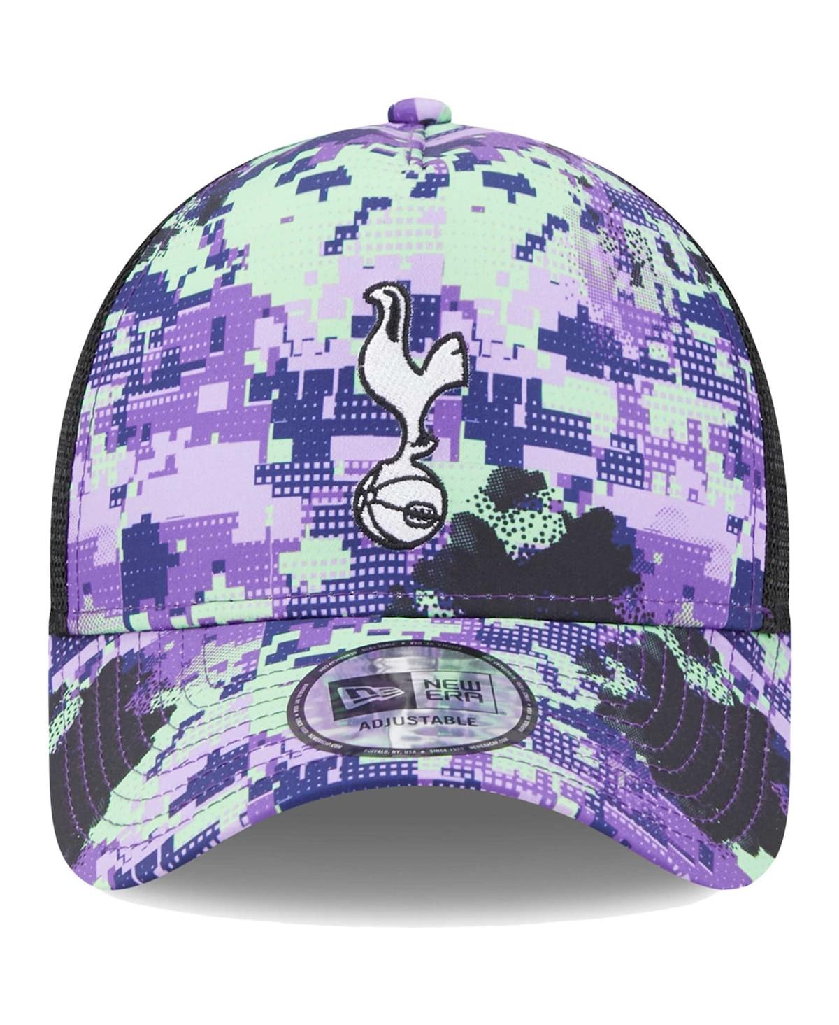 New Era Men's  Tottenham Hotspur Black Glitch All Over Print E-frame Trucker Adjustable Hat In Black