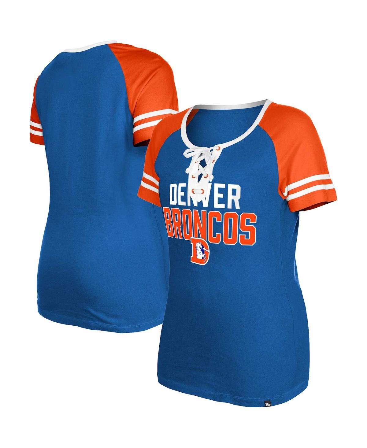 NEW ERA WOMEN'S NEW ERA ROYAL DENVER BRONCOS THROWBACK RAGLAN LACE-UP T-SHIRT 