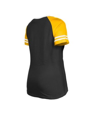 Women's Black Pittsburgh Steelers Raglan Lace-Up T-shirt