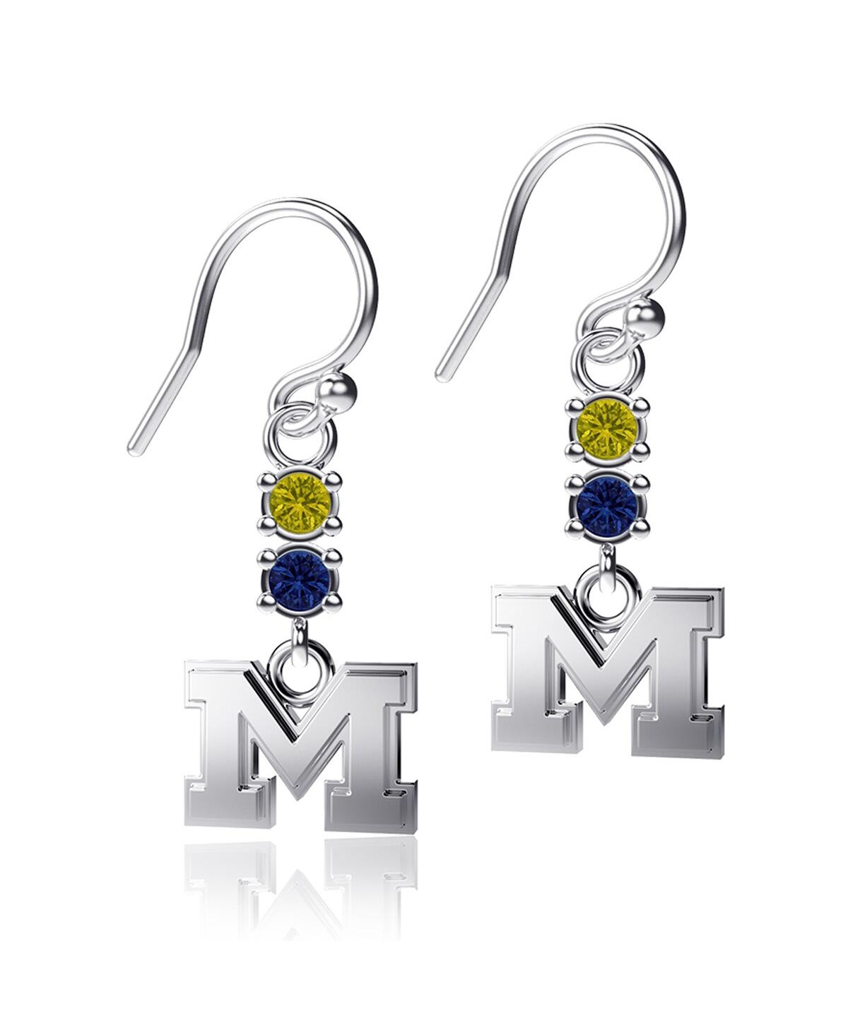 Women's Dayna Designs Michigan Wolverines Dangle Crystal Earrings - Silver