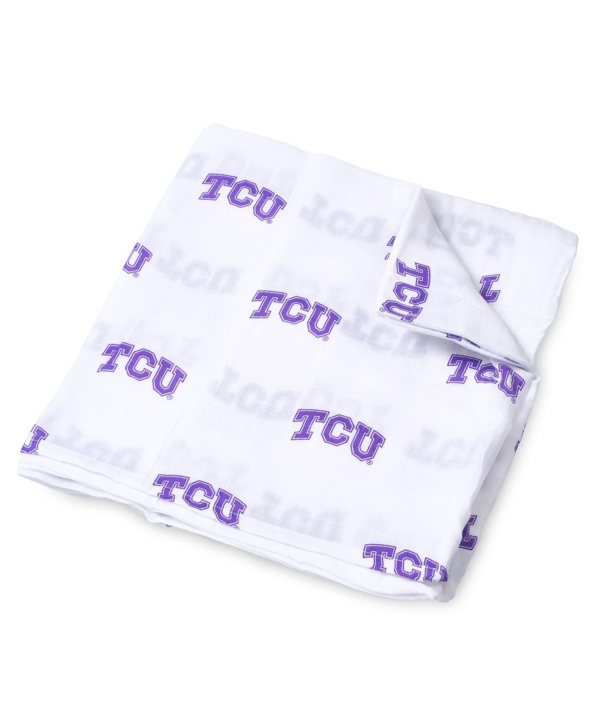 Three Little Anchors Babies' Infant Boys And Girls White Tcu Horned Frogs 47'' X 47'' Muslin Swaddle Blanket