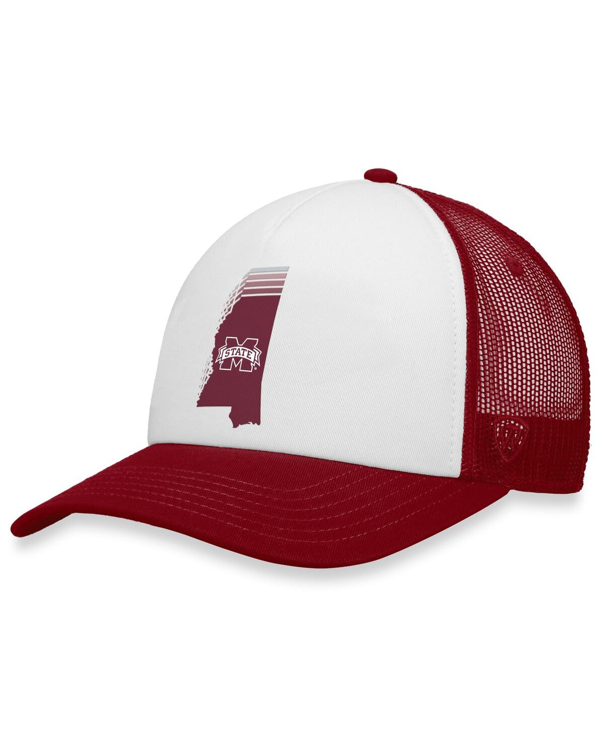 Top Of The World Men's  White, Maroon Mississippi State Bulldogs Tone Down Trucker Snapback Hat In White,maroon