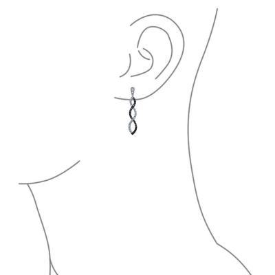 Black White Cubic Zirconia Pave Long Infinity Twist Drop Earrings Prom Cocktail Party CZ