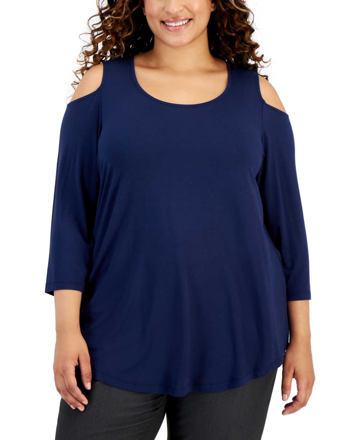 Shop Jm Collection Plus Size 3/4-sleeve Cold-shoulder Top, Created For Macy's In Intrepid Blue