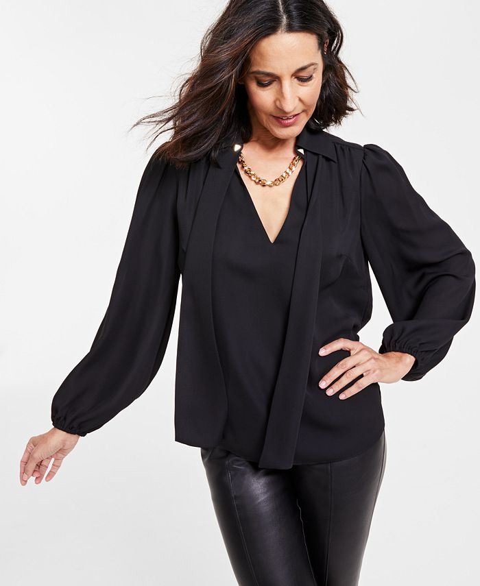 Women's Long-Sleeve Chain-Neck Blouse, Created for Macy's