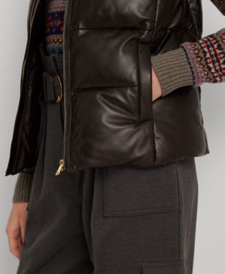 高級感【LAUREN Ralph Lauren】Quilted Lambskin Puffer Vest Lauren Ralph Lauren Women's Quilted Leather Puffer Vest - Macy's